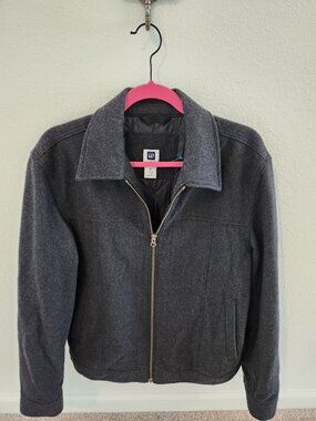 GAP Men's Charcoal Gray Wool Zip-Front Bomber Jacket Size M